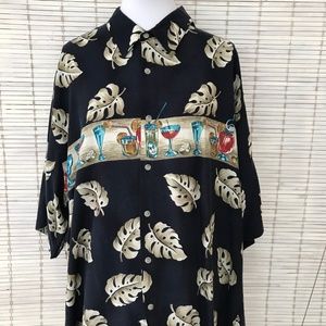 Pierre Cardin Tropical XL Blue Hawaii Drink Aloha Shirt Black Resort Bar Casual